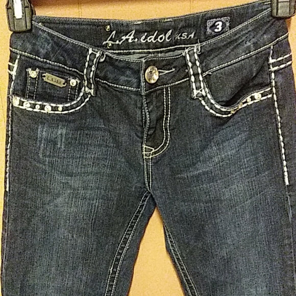 L A Idol women's size 3 embellished jeans 26.5x33 - Picture 2 of 8
